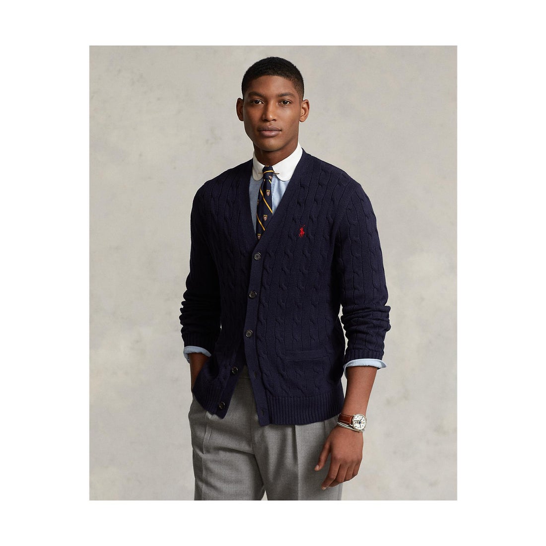 POLO RALPH LAUREN ケーブルニット コットン カーディガン 400ブルー 