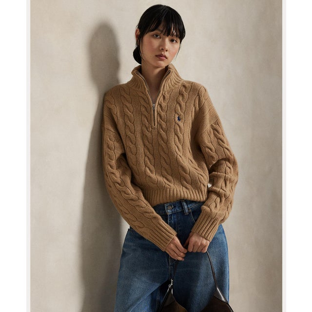 ケーブル ウールカシミヤ ハーフジップ セーター （260ブラウン）