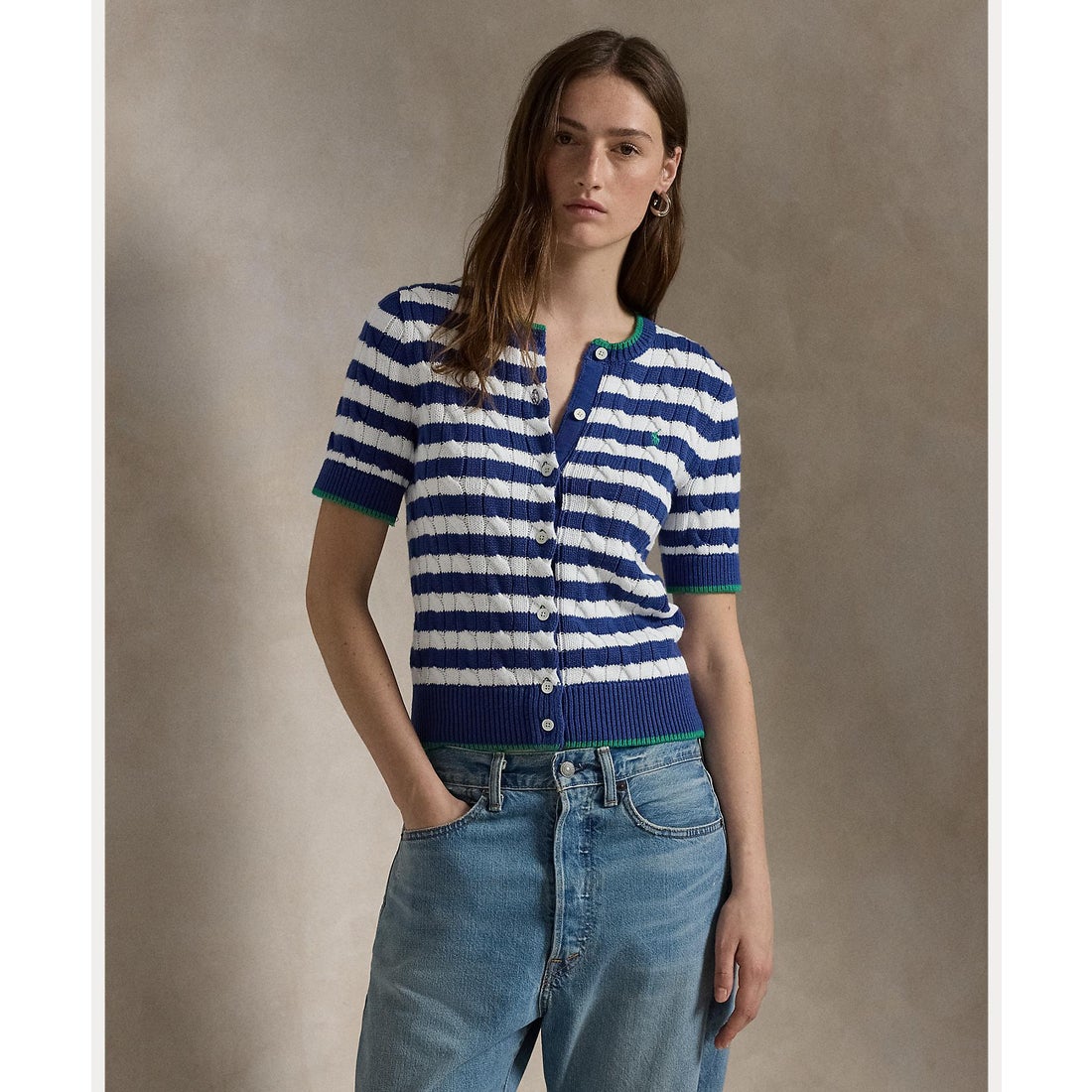 POLO RALPH LAUREN ストライプド ケーブルニット ショートスリーブ 