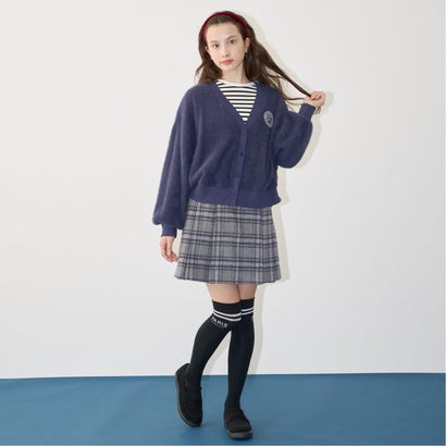 ポンポネット アミ POM PONETTE AMI 【AMI】シャギーチェックスカート×インナーパンツセット （紺）｜詳細画像