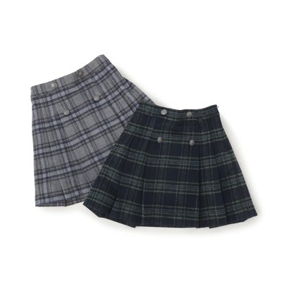 ポンポネット アミ POM PONETTE AMI 【AMI】シャギーチェックスカート×インナーパンツセット （紺）｜詳細画像
