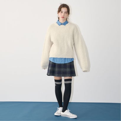 ポンポネット アミ POM PONETTE AMI 【AMI】シャギーチェックスカート×インナーパンツセット （トップ グレー）｜詳細画像