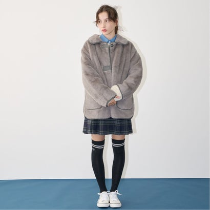 ポンポネット アミ POM PONETTE AMI 【AMI】シャギーチェックスカート×インナーパンツセット （トップ グレー）｜詳細画像