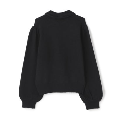 【AMI】衿付きイニシャルニットプルオーバー （黒）｜詳細画像