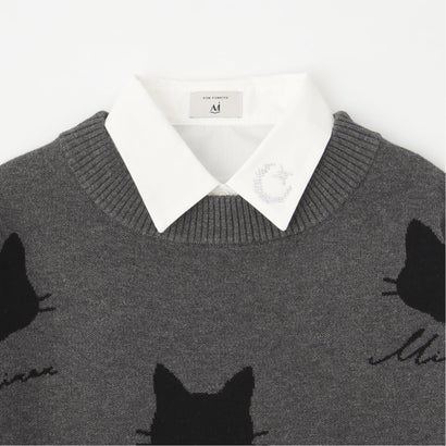 【AMI】猫ジャカード衿付きニットプルオーバー （トップ グレー）｜詳細画像