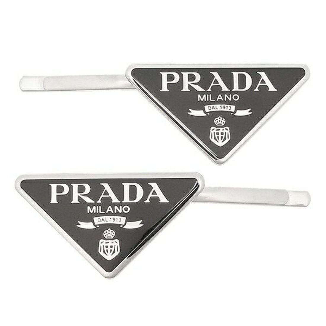 プラダ PRADA ヘアクリップ アクセサリー トライアングルロゴ ヘアピン ブラック シルバー レディース PRADA 1IF051 2BA6  F0002 （シルバー） -靴＆ファッション通販 ロコンド〜自宅で試着、気軽に返品