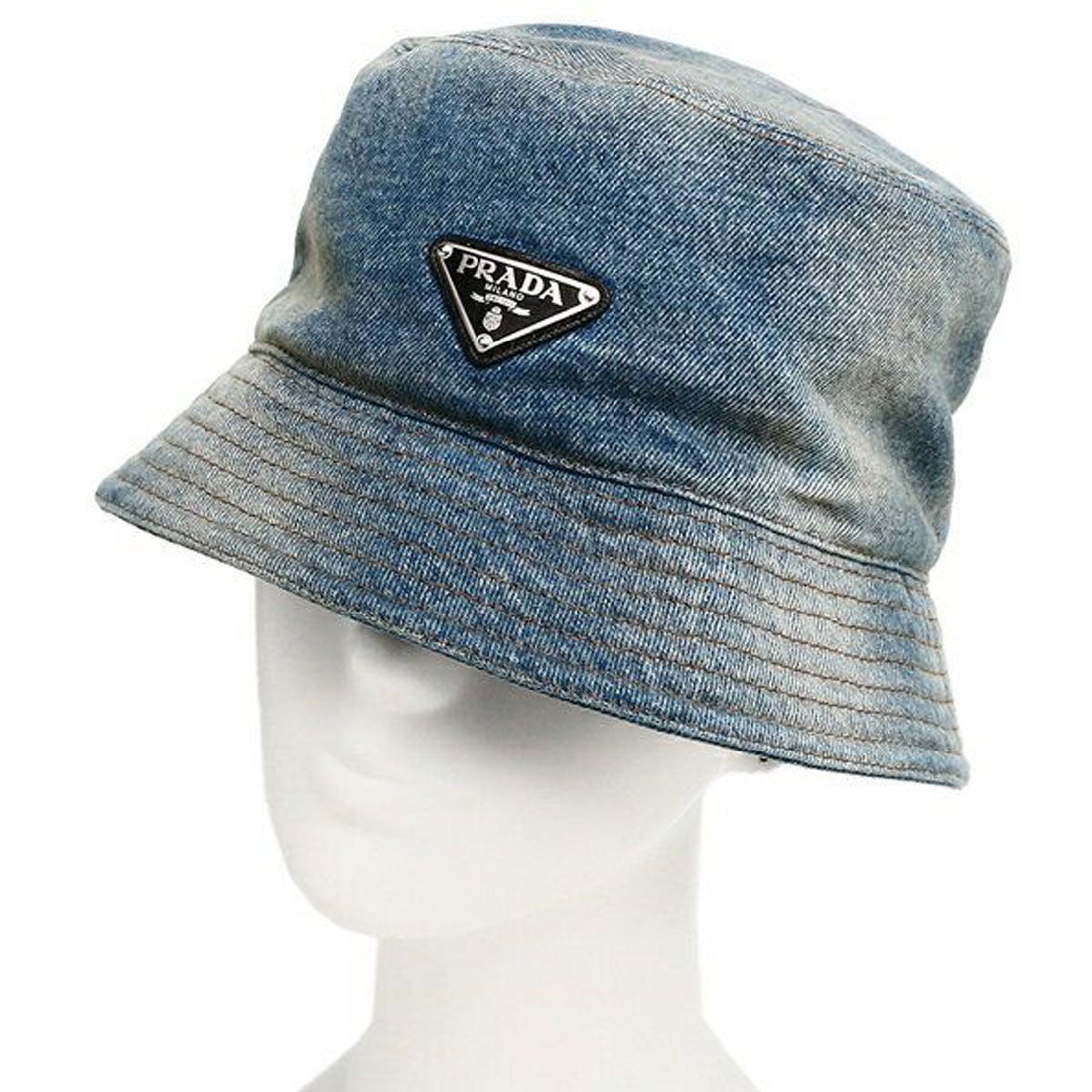 プラダ PRADA バケットハット 帽子 デニム トライアングルロゴ ブルー メンズ PRADA 2HC137 12K1 F0V3N （ブルー）