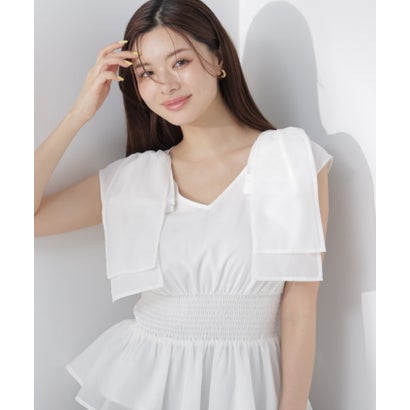 プロポーションボディドレッシング PROPORTION BODY DRESSING ショルダーリボンペプラムブラウス （レッド）｜詳細画像