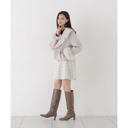 フェイクファー付きワイドカラーショートコート （ベージュ）｜詳細画像