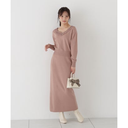 プロポーションボディドレッシング PROPORTION BODY DRESSING ＜a＞レースVネックニットSET UP （ブラック×ホワイト）｜詳細画像