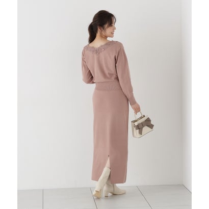 プロポーションボディドレッシング PROPORTION BODY DRESSING ＜a＞レースVネックニットSET UP （ブラック×ホワイト）｜詳細画像