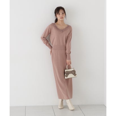 プロポーションボディドレッシング PROPORTION BODY DRESSING ＜a＞レースVネックニットSET UP （ブラック×ホワイト）｜詳細画像