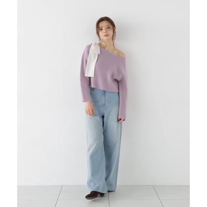 プロポーションボディドレッシング PROPORTION BODY DRESSING 2WAYアシメリボンゆるニット （ラベンダー×アイボリー）｜詳細画像