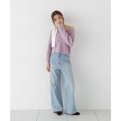 プロポーションボディドレッシング PROPORTION BODY DRESSING 2WAYアシメリボンゆるニット （ラベンダー×アイボリー）｜詳細画像