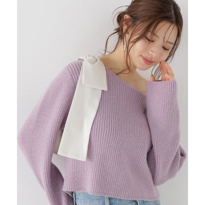 プロポーションボディドレッシング PROPORTION BODY DRESSING 2WAYアシメリボンゆるニット （ラベンダー×アイボリー）｜詳細画像