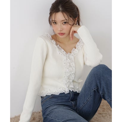プロポーションボディドレッシング PROPORTION BODY DRESSING フリルトリムニットトップス （ラベンダー）｜詳細画像