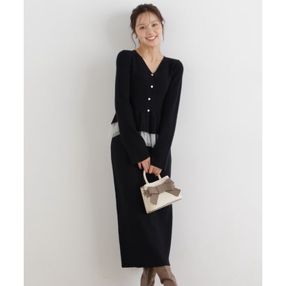 プロポーションボディドレッシング PROPORTION BODY DRESSING チュール付きペプラムニットセット （モカ1）｜詳細画像