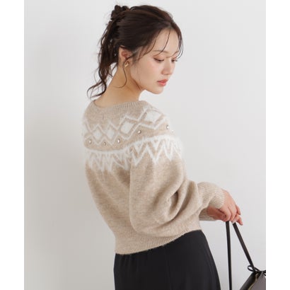 プロポーションボディドレッシング PROPORTION BODY DRESSING ノルディック柄ニットトップス （ベージュ）｜詳細画像