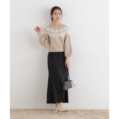 プロポーションボディドレッシング PROPORTION BODY DRESSING ノルディック柄ニットトップス （ベージュ）｜詳細画像