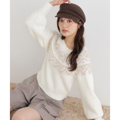 プロポーションボディドレッシング PROPORTION BODY DRESSING ノルディック柄ニットトップス （ベージュ）｜詳細画像