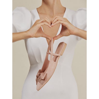 プリティ・バレリーナ Pretty Ballerinas YVETTE suede oversized sparkle bow（イヴェット スエード オーバーサイズ スパークル ボー）ミュールサンダル （ROSATO-ROSATO）｜詳細画像