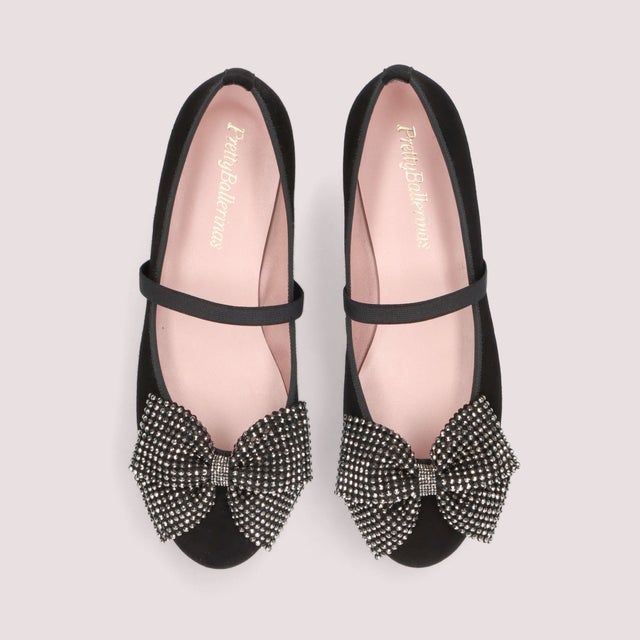NICOLE suede rhinestone ribbon（ニコル スエード ラインストーンリボン）バレエシューズ （NEGRO-NEGRO）