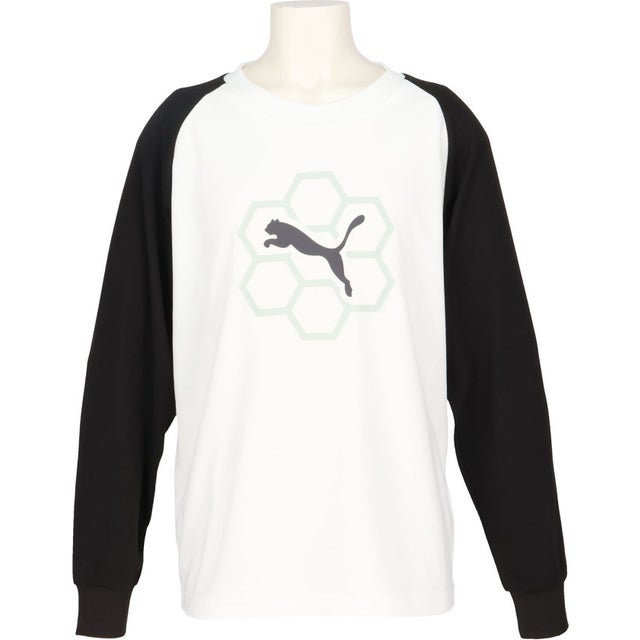ACTIVE SPORTS ポリ LS Tシャツ ジュニア キッズ 子ども トップス 長袖 リサイクル素材 汗 吸収 発散 dryCELL機能 （02 PUMAWHITE-PUMABLACK）
