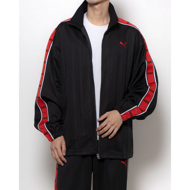 メンズ 長袖ジャージジャケット SHADOW STRIPE ニットジャケット_ 527754 （Black-For All Time Red）