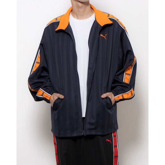 メンズ 長袖ジャージジャケット SHADOW STRIPE ニットジャケット_ 527754 （New Navy-Rickie Orange）