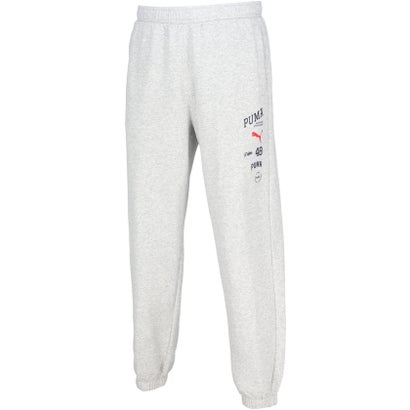 プーマ PUMA ESS ELEVATED MIX ロゴ PT メンズ ロングパンツ 長ズボン 保温性 機能性 裏起毛仕様 ウエストにドローコード フィット （04 LIGHTGRAYHEATHER）｜詳細画像
