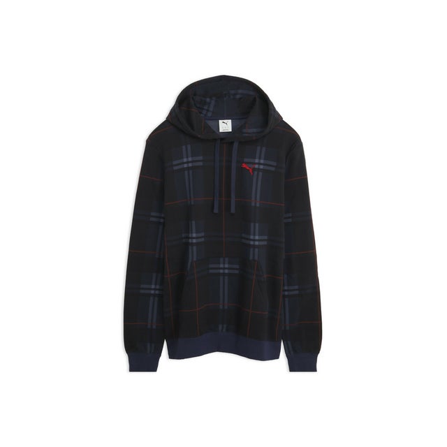 メンズ ESS ELEVATED タータン AOP フーディ ESS Elevated Tartan Hoodie （Navy）