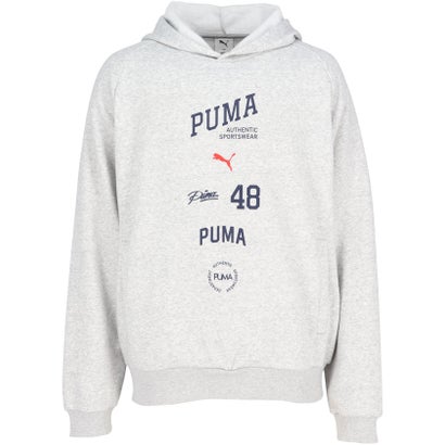 プーマ PUMA ESS ELEVATED MX ロゴフーディー メンズ トップス パーカー 保温性 機能性 裏起毛仕様 秋 冬 オーバーサイズシルエット （04 LIGHTGRAYHEATHER）｜詳細画像