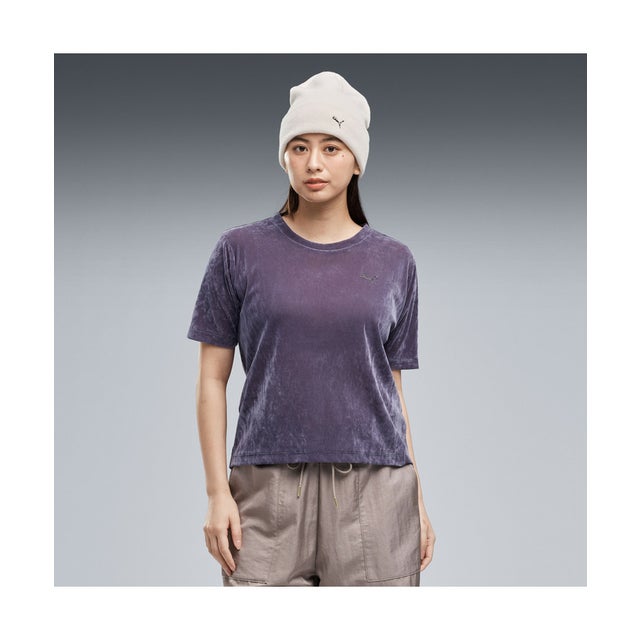 ウィメンズ ESS エレベーテッド ベロア メッシュ 半袖 Tシャツ ESS ELEVATED VELOUR SS TEE （Inky Depths）