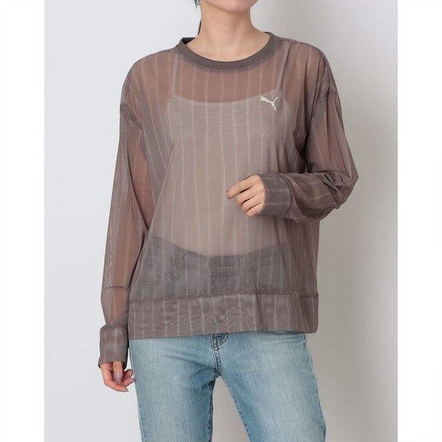 レディース 長袖Tシャツ ESS ELEVATED シアー LS AOP Tシャツ_ 638502 （MOUSE GRAY）