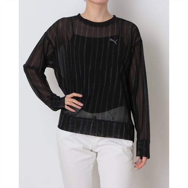 レディース 長袖Tシャツ ESS ELEVATED シアー LS AOP Tシャツ_ 638502 （BLACK）