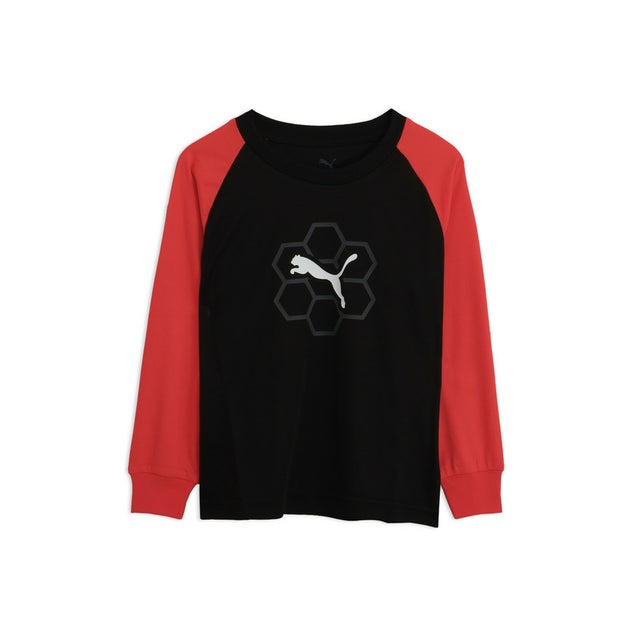 ボーイズ アクティブ スポーツ ポリ 長袖 Tシャツ 120-160cm ACTIVE SPORTS POLY LS TEE （Black-Ultra Red）
