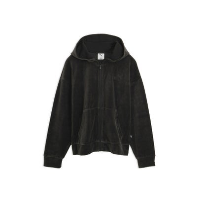 ウィメンズ ベロア フルジップ フーディ VELOUR FZ HOODIE （PUMA Black-PUMA Black）｜詳細画像