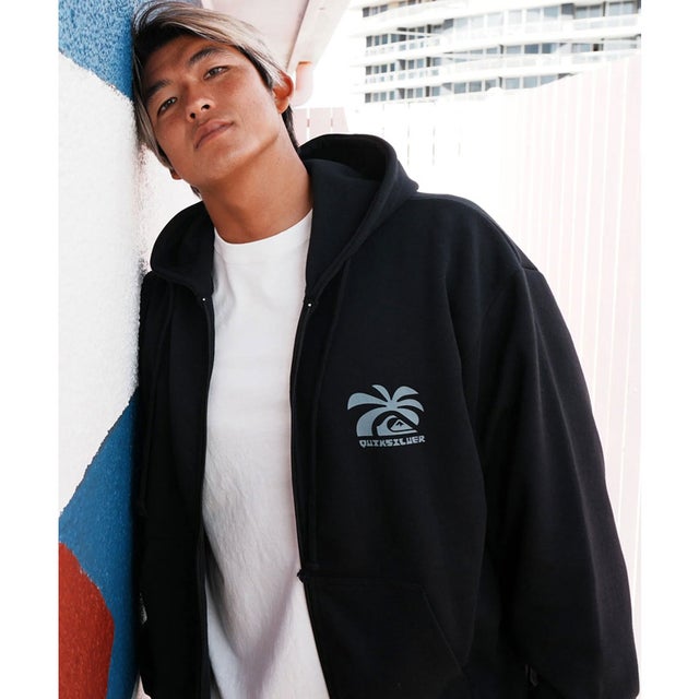 ジップアップ パーカー フーディー メンズ ロゴ バックプリント （BLK）