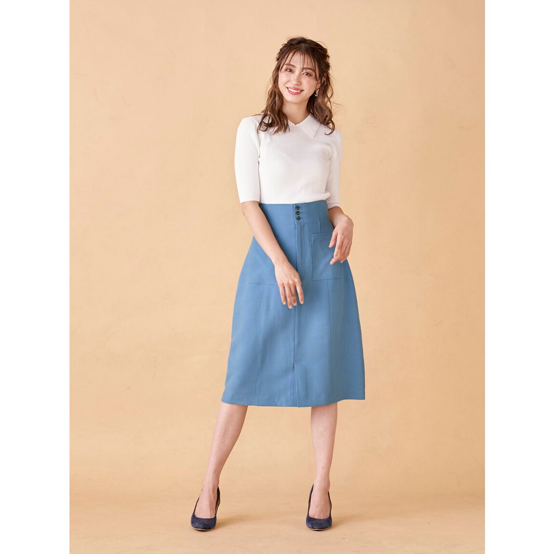 クイーンズコート QUEENS COURT サスペンダー付きスカート （ブルー