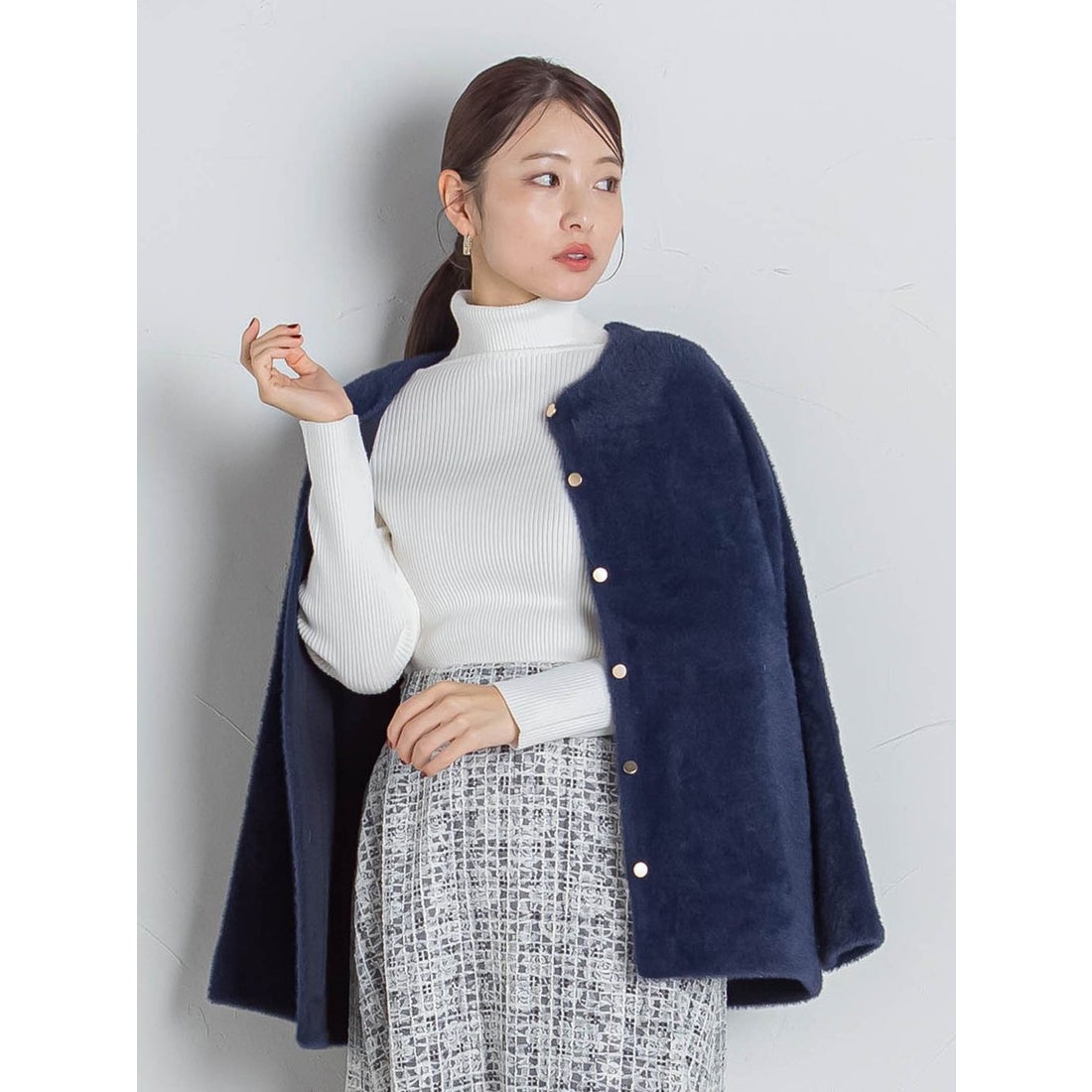 クイーンズコート QUEENS COURT フェレットタッチWフェイスニット