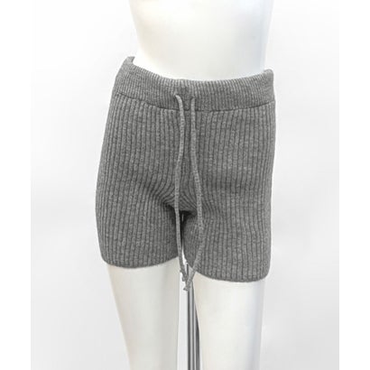 リブニットショートパンツ 短パン ショート丈 ショーパン ミニ丈 ズボン ボトム パンツ 部屋着 ルームウェア パジャマ 無地 （グレー）｜詳細画像