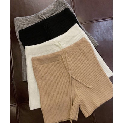 リブニットショートパンツ 短パン ショート丈 ショーパン ミニ丈 ズボン ボトム パンツ 部屋着 ルームウェア パジャマ 無地 （グレー）｜詳細画像