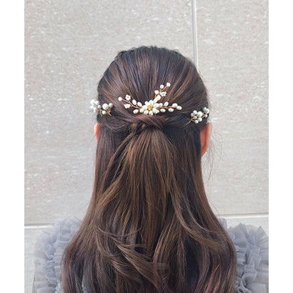 パーティー 結婚式 二次会 ヘアアクセサリー パール ホワイト Uピン ゴールド フラワー （ホワイト×ゴールド）｜詳細画像