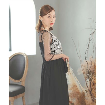 レティカ Retica 刺繍チュールレース7分袖シフォンワイドパンツドレス （ブラック）｜詳細画像