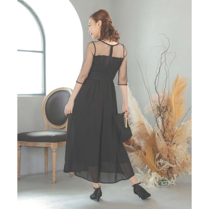 レティカ Retica 刺繍チュールレース7分袖シフォンワイドパンツドレス （ブラック）｜詳細画像