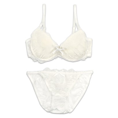 下着レディースレース リボン ワンカラー ブラジャー ショーツ 2点セット【返品不可商品】 （ホワイト）｜詳細画像