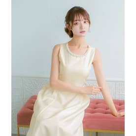 レディース ノースリーブ ワンピース パールビジュー Aライン フレアスカート 結婚式 お呼ばれ 二次会 （アイボリー）