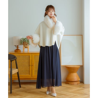 パーティー 結婚式 ケープコート フェイクファー 取り外し可能 ふわふわ ポンチョ （オフホワイト）｜詳細画像