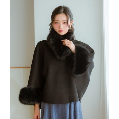 パーティー 結婚式 ケープコート フェイクファー 取り外し可能 ふわふわ ポンチョ （ブラック）｜詳細画像