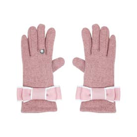タッチパネル対応パール＆リボン付きグローブ 手袋 （ピンク）